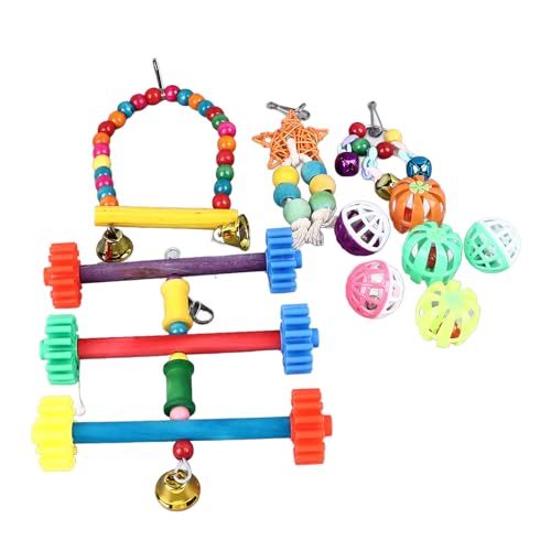 AONYAYBM 10-teiliges Vogel- und Papageienspielzeug-Set, Sittich-Spielplatz, Vogelzubehör, Vogelspielzeug-Set, Buntes Klettern, Kauen, Schaukeln, Glocken, Schnurball, Papageienkäfig-Spielzeug für Sitti von AONYAYBM