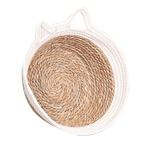 AONYAYBM Katzenbett, Hundebett, Welpenbett, Handgewebtes Katzennest, Atmungsaktives, Rundes Baumwollseil, Gewebt, Warmes Haustier-Schlafbett mit Weichem(Small (3.5kg/7.7lb)-Weiße Katzenohren) von AONYAYBM