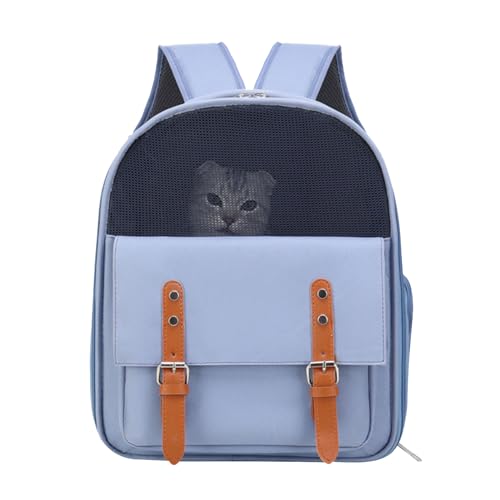 AONYAYBM Katzenrucksack-Tragetasche, Große Kapazität, Tragbar, Atmungsaktiv, für Hunde und Katzen, Doppelte Umhängetasche für Haustierausflüge, Reisen, Wandern, Netzrucksäcke für Kleine,(Blau) von AONYAYBM