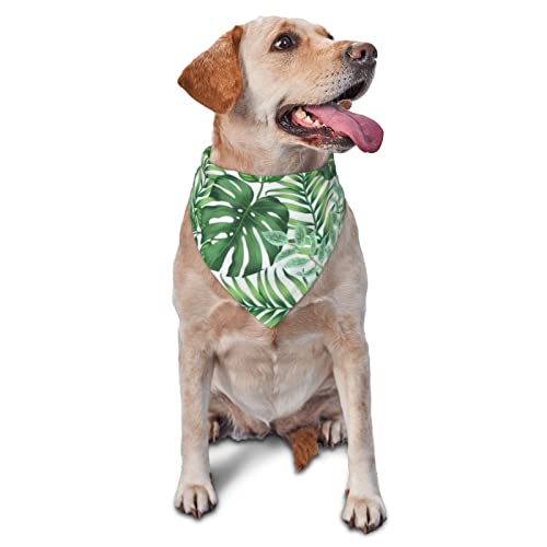 Green Palm Leaves Frühlings-Hundehalstuch für Jungen, großes Welpen-Kopftuch, verstellbares, weiches Dreiecks-Lätzchen, Zubehör für kleine, mittelgroße und große Hunde und Katzen, weiß von AOOEDM