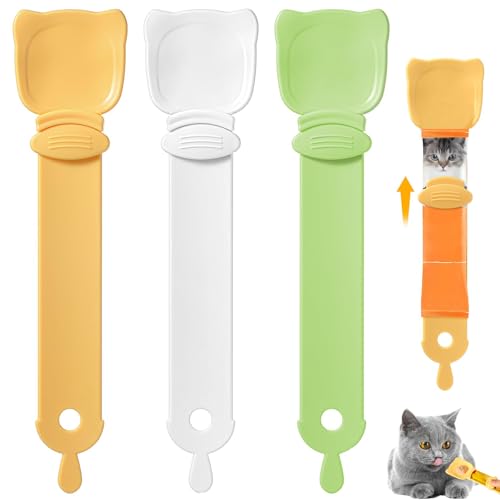 3 Stück Löffel für Liquid Snack Katze, Squeezable Leckerli Spenderlöffel, Katzenstreifen Quetschlöffel, Katzenfutter Löffel zum Haustiere Auspressen von Pürees und Snacks von AOOGON