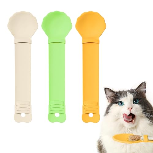 AOOTUERL 3 PCS Katzen-Löffel Katzen-Löffel multifunktional, für Nassfutter, Flüssigkeitssnack, Katzenfütterung, Lebensmittelaufbewahrung (Grün, Orange, Beige) von AOOTUERL