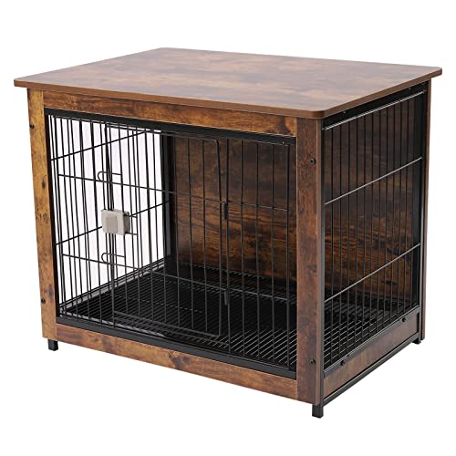 AOOUNGM Hundekäfig Möbel, Hundekäfig Holz, Hundebox im Möbelstil, Moderne Hundehütte Indoor, bis zu 145 Pfund, Hundehaus für Zuhause mit Herausnehmbares Tablett von AOOUNGM