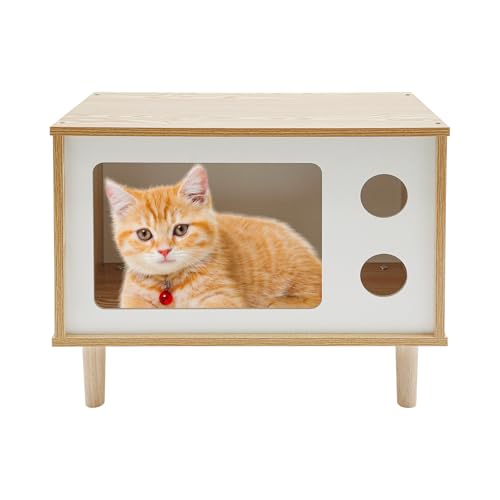 AOOUNGM Katzenschrank Katzenhaus Katzenhütte Kratzmatten für Katzen Beistelltisch Katzenhaus Kratzmöbel Katze 50x29x40cm TV-förmiger Katzenschrank (Hölzern, Weiß, 50x40x29cm) von AOOUNGM