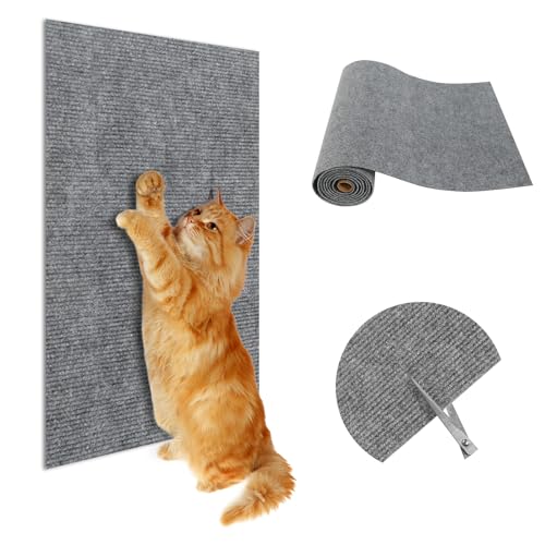 Selbstklebend Kratzmatte Katze, 40cm*2m Kratzteppich Katzen Kratzbretter Katze Wand, Kratzmatte Katze Katzen Kratzwand Katzenkratzbretter für Schützt Sofa Teppiche Möbelschutz Grau von AOROPS