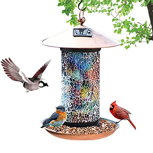 AOSEE Solar Bird Feeder, außerhalb hängendes Vogelhaus, Gartenlaterne Licht Vogelhaus Wandbehang im Freien Vogelhäuschen für die Fütterung von Wild Bird Garden Yard außerhalb Dekor (Regenbogen) von AOSEE