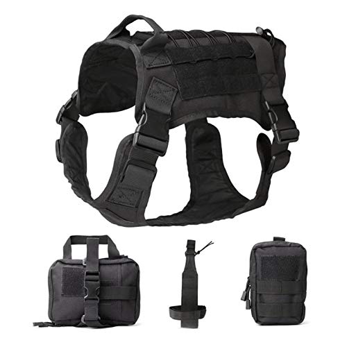 Taktische Weste Tactical Service-Hund Modular Harness Arbeits Jagd Federn Weste mit Beutel Tasche und Wasserflasche Tragetasche Outdoor (Color : Black, Size : XL.) von AOSUAI