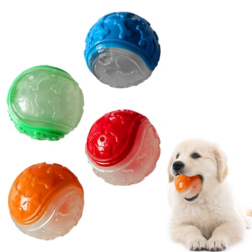 AOUZOVLI 4 Stück Leuchtball Hund,Glow in The Dark Dog Hundeball,mit Quietschendem Leuchtender Ball Hund,Leuchtende Gummi-Hundebälle,Hundeball Leuchtend,Geeignet für Kleine,Mittlere und Große Hunde von AOUZOVLI