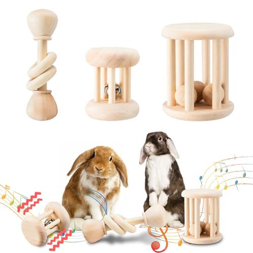 AOWPFVV Hasenspielzeug aus Holz, sicheres Kaninchenspielzeug, bissfestes Meerschweinchen-Spielzeug für Chinchillas, Hamster, Kleintiere, zum Zähneknirschen drinnen und draußen, 3 Stück von AOWPFVV