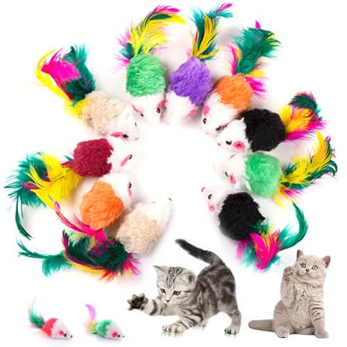 10pcs Kätzchenspielzeug, farbenfroh verschiedene Katzenmausspielzeug 4 -Zoll -Plüsch -Rassel -Maus -Katzenspielzeug mit Federn Schwanz Mini -Mäusen für Innenkatzen interaktiver Playcatnip -Spielzeuge von AOpghY