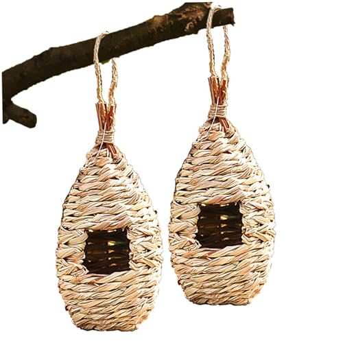 2 PCS Kolibri-Nest, aus Gras gewebtes Kolibri-Haus, tropfenförmiges Vogelhaus, umweltfreundlich, zum Aufhängen, Vogelhaus, Gartenbedarf von AOpghY