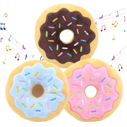 3-teiliges Donut-Hundespielzeug, 6-Zoll-Donut-Spielzeug mit Beiß-Quietschgeräusch und exquisiter Stickerei, interaktives Donut-Spielzeug aus weichem Plüsch für kleine, mittelgroße und große Hunde von AOpghY