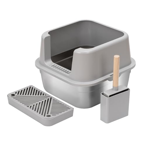 AOpghY 10L Katzenratschachtel Edelstahl-Katzentoilette mit hoher Wand mit offenem Kätzchen Kittelkiste Einfache saubere Metalldrüsenbox für Katzen unter 7,5 kg 16x16x12.6 Haustierwaren von AOpghY