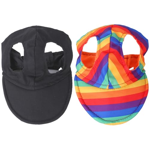 AOpghY 2 PCs Hundehund Hund Schwarz und Regenbogen Baseball Cap Sun Protection Hundehüte mit Ohrlöchern und verstellbarem Haken-Schleifen-Klebeband-Haustier-Accessoires T-Haustierartikeln von AOpghY