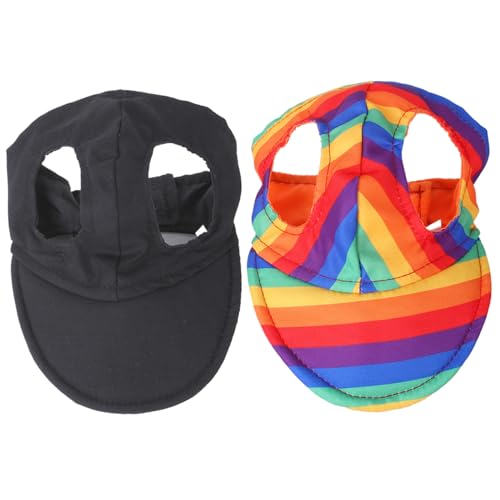 AOpghY 2 PCs Hundehund Hund Schwarz und Regenbogen Baseball Cap Sun Protection Hundehüte mit Ohrlöchern und verstellbarem Haken und Schleifband Haustierzubehör m Haustierwaren von AOpghY