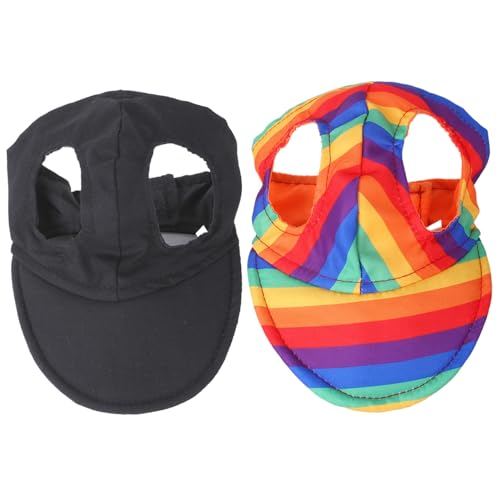 AOpghY 2 PCs Hundhuthund Schwarz und Regenbogen Baseball Cap Sun Protection Hundehüte mit Ohrlöchern und verstellbares Haken und Schleifband Haustierzubehör S Tierwaren von AOpghY