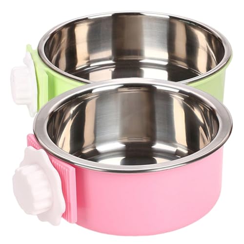 AOpghY 2pcs Hundekiste Schalen 4,5 x 2 Hundefutterschale mit Schrauben abnehmbare hängende Haustierkiste Wasser und Lebensmittelschalen rund waschbar Edelstahl Haustier Feeder Haustierwaren von AOpghY