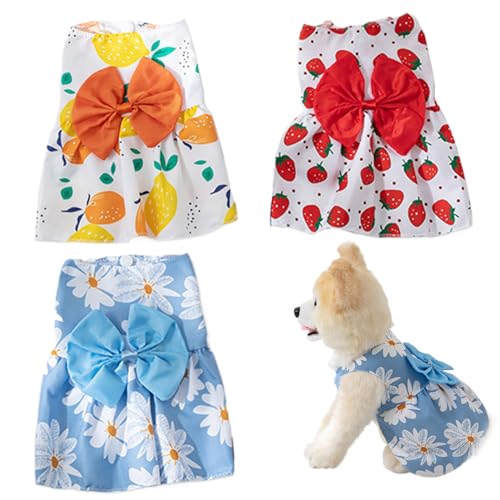 AOpghY 3 PCs Welpe Kleidung für kleine Hunde Mädchen Süße Bogen weibliche kleine Haustierkabel Kleid atmungsaktive Sommerärmeln Hundeprinzessin Kleiderhunde Gegenstände von AOpghY