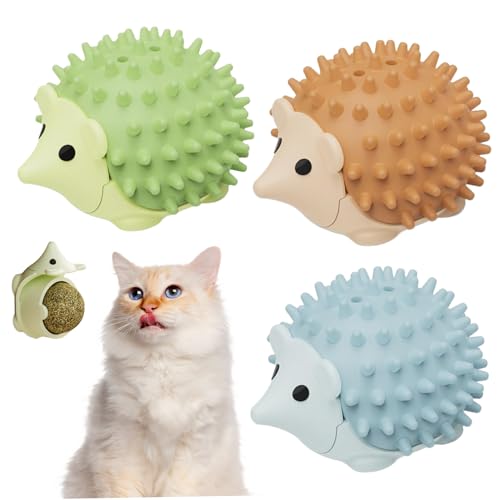 AOpghY 3pcs Catnip Bugs Igel geformte Katze Nip Ball, Osgrowning & rotatable Bauchmuskeln Katzenminenmassage Licking Ball Spielzeug für Wand, Boden, Stuhlbeine Haustierwaren von AOpghY