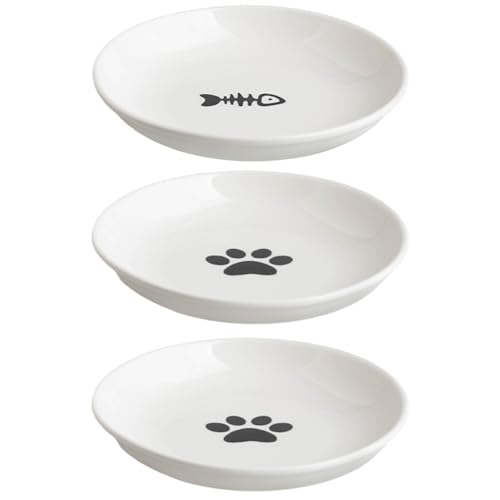 AOpghY 3pcs Keramik-Katzenschalen, 2 Stile 250 ml Katzenfutterschale, Rutschkatze-Fütterungsschalen mit Silikonbasis, breite und Flache Kätzchenschalen 5.9x1.1 Haustierartikel von AOpghY