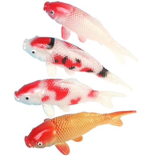 AOpghY 4pcs Koi Fisch 4.33x1.6 Mini Künstliche falsche Fischstatuen, PVC Realistische Koi -Fischdekoration Schwimmende farbenfrohe Koi -Fisch -Figuren Ornament Tank Haustiergegenstände von AOpghY