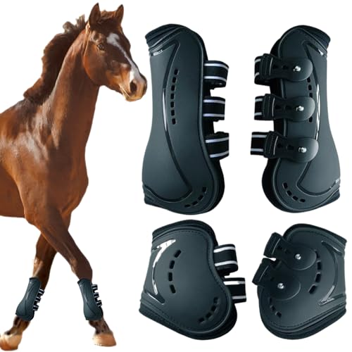 AOpghY 4pcs Pferdestiefel vorne und Hind Horse Jumping Sehnenstiefel PU -Schalen Pferdestiefel mit weicher Auskleidung Schock absorbierender Sehnen -Fetlock -Klammerstiefel l Pferdstiefel von AOpghY