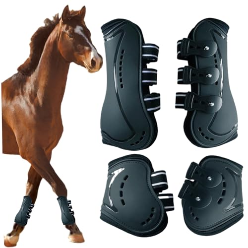 AOpghY 4pcs Pferdestiefel vorne und Hind Horse Jumping Sehnenstiefel PU -Shells Pferdestiefel mit weicher Auskleidung Stoßdämpferung Sehnen Sehnen Fetlock Brace Guard Stiefel m Haustier Gegenstände von AOpghY