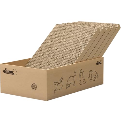 AOpghY 6pcs/Set Cat -Kratzplatte mit Box, Katzenbox mit süßem Katzenmuster, Reversible recycelbare Wellkatze Kratzplatte, Schleifklauen -Katzenvorräte von AOpghY