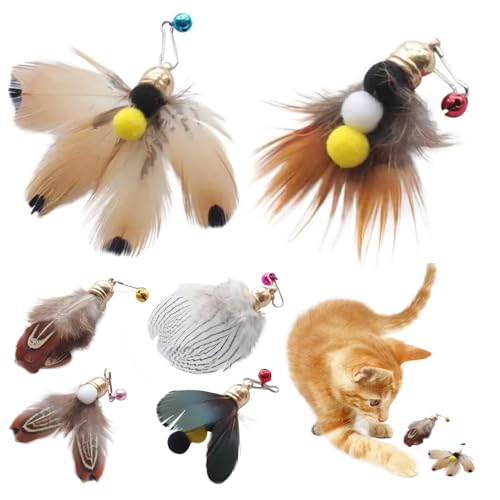 AOpghY Cat Toy Refill, 6pcs Interactive Cat -Zauberstab Spielzeug, Ersatzkatze Teaser -Zauberstab, natürlicher Katzenstab mit Bell -Haustierzubehör von AOpghY