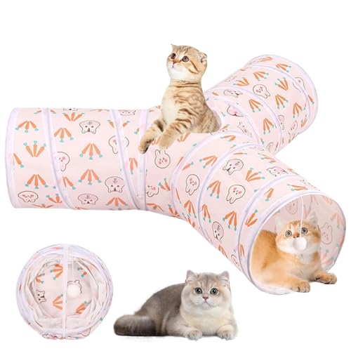 AOpghY Cat Tunnel Y-Shape Cat Play Tunnel Faltbares Katze Crinkle Tunnel mit hängenden Kugelspielzeug Puzzle Katzen-Tunneln für Innenkatzen Öffnungen Spielen Tunnel Welpen von AOpghY