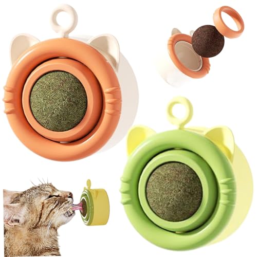 AOpghY Catnip Bälle, die auf Wand 2Pcs Katze-geformte 360° drehbare Catnip Ball austauschbare Catnip Spielzeug für Katzen für Zähne Reinigung, Stress Relief Spielzeug kleben von AOpghY