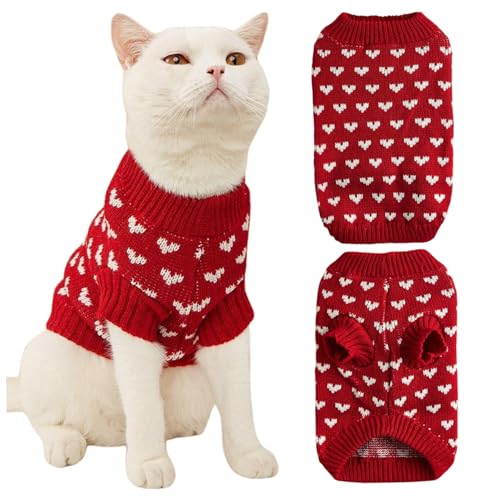 AOpghY Haustierpullover weiche Dehnbare gestrickte kleine Hundepullover mit süßem Herzmuster bequemer Warmer Katzenpullover für Katzen und Hunde täglich Kleidung, Rot, L -Hundelemente von AOpghY