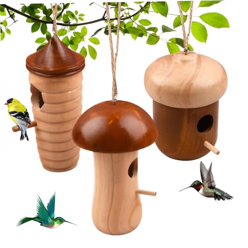 AOpghY Hummingbird House, 3PCS Holz Hummingbird Häuser für draußen zum Nestieren, hängenden Vogelhaus mit Seil, Gartengeschenke für Naturliebhaber Gartenvogelhaus von AOpghY