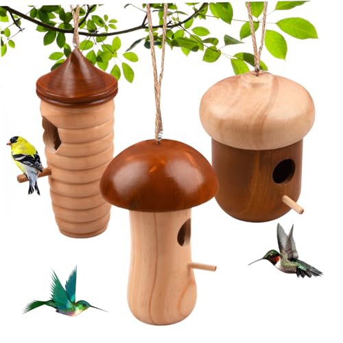 AOpghY Hummingbird House, 3pcs hölzerne Kolibri -Häuser für das Nisten, das Hängen von Vogelhaus mit Seil, Gartengeschenke für Naturliebhaber Gartenbedarf von AOpghY