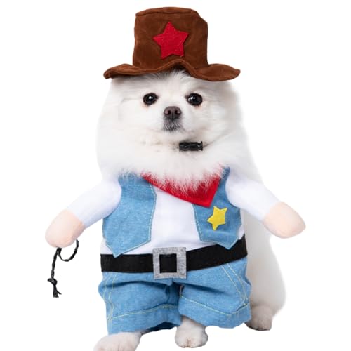 AOpghY Hund Halloween Kostüm, lustiges Hund Cowboy Kostüm mit Hut, weiche, atmungsbezogene Chucky -Hundekostüm, süße Hundekleidung für Halloween -Cosplay -Party, L -Haustierwaren von AOpghY