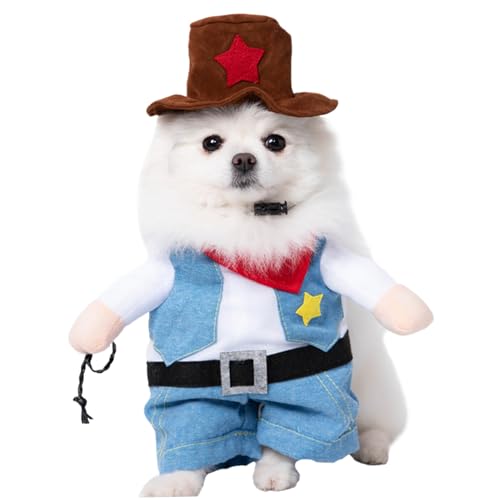 AOpghY Hund Halloween Kostüm, lustiges Hund Cowboy Kostüm mit Hut, weiche, atmungsbezogene Chucky -Hundekostüm, süße Hundekleidung für Halloween -Cosplay -Party, S -Haustierwaren von AOpghY