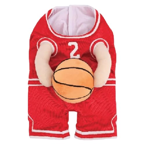 AOpghY Hunde Basketballspieler Kostüm mit Ball Red Dog Basketball Kostüm mit realistischen Händen verstellbar weich und bequem Hunde Halloween Kostüm, große Hundelemente von AOpghY