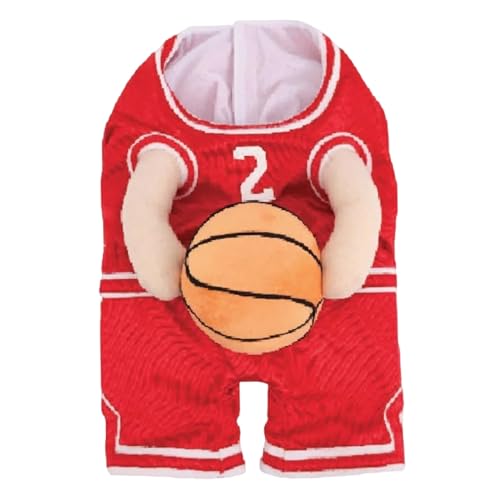 AOpghY Hunde Basketballspieler Kostüm mit Ball Red Dog Basketball Kostüm mit realistischen Händen verstellbar weich und bequem Hunde Halloween Kostüm, mittlere Hundelemente von AOpghY