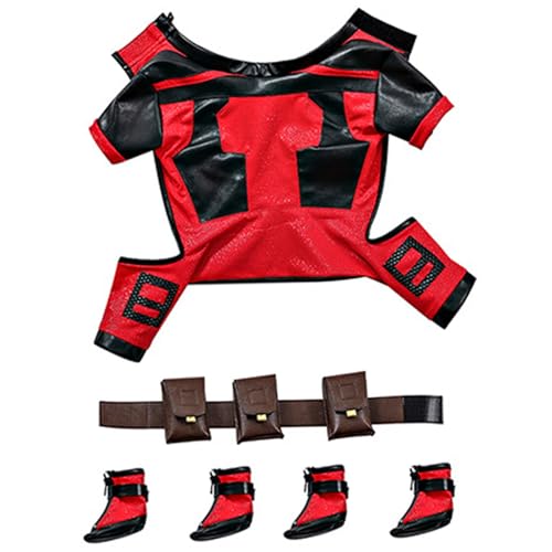 AOpghY Hunde Halloween Kostüm 1 Set Superhelden -Hund Kostüm Beinhaltet Kleidung, Stiefel und Gürtel Nylon schwarz & rotes Hund Kostüme für kleine Hunde, m Hundelemente von AOpghY