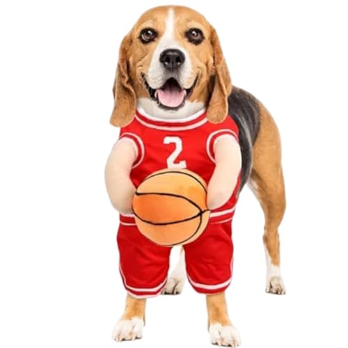 AOpghY Hundekostüm, lustiges Hund Basketball Kostüm mit Ball, weiche atmungsaktive Polyester Halloween -Hundekostüme, süße Hundekleidung für Halloween (Red S) Hundeartikel von AOpghY