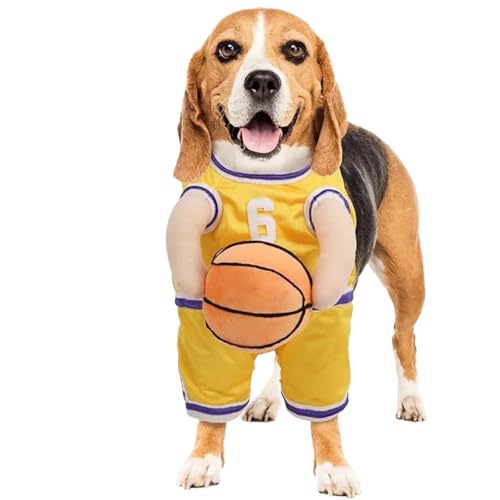 AOpghY Hundekostüm, lustiges Hund Basketball Kostüm mit Ball, weiche atmungsaktive Polyester Halloween -Hundekostüme, süße Hundemäle für Halloween (gelbe S) Hundelemente von AOpghY