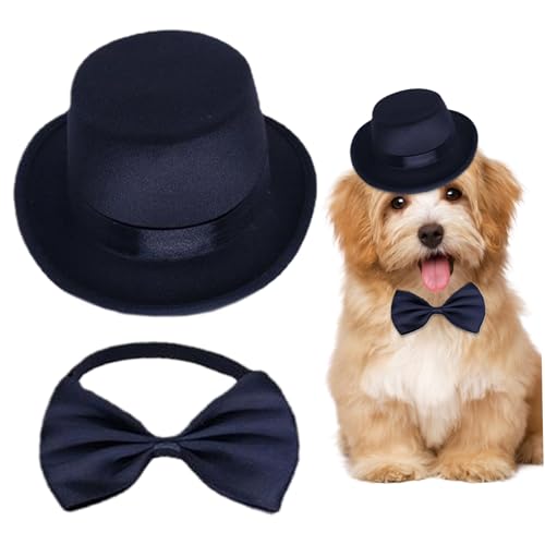 AOpghY Hundekostüm Set, formelles Hundzubehör mit Hunde Top Hut & Dog Bowtie/Krawatte, schwarzer Hundehut Set für Geburtstagsfeier Hochzeit Nehmen-Photo Halloween Haustierartikel von AOpghY