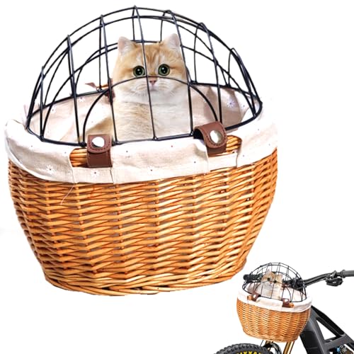 AOpghY Hunderadkorb 11,8x9.8x13.8 Atmungsaktives Hohl-Out-Katzenrad-Fahrradträger Abnehmbarer Korbrad Bike Frontkorb mit Drahtnetzabdeckung Vintage Haustier Bike Basket Haustierwaren von AOpghY