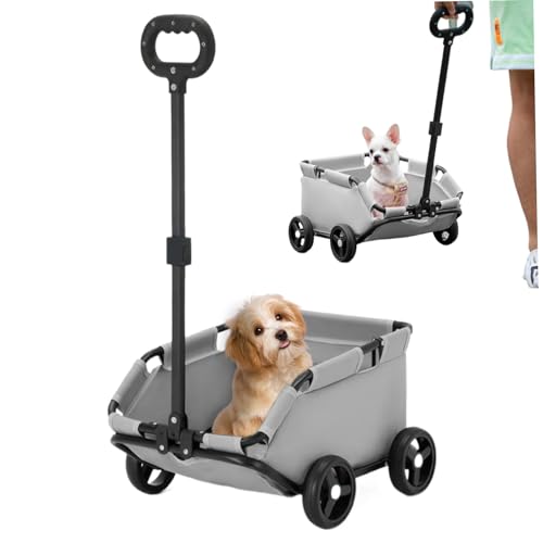 AOpghY Hundewagen auf Rädern tragbar ＆ Faltbare Katzenträger mit Rädern ＆ Ausleitbarer Pull -Griff Welpen Kinderwagen mit Einer kleinen Tasche für Haustiere innerhalb von 7 kg grauen Haustierwaren von AOpghY