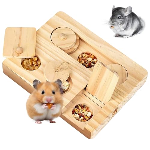 AOpghY Kaninchenanreicherung Spielzeug, 6 in 1 Holz Meerschweinchenspielzeug, interaktiver Hamsterspielzeug, lustiges Kleintierspielzeug für Hasen, Chinchillas, 7,1 x 5,3 x 0.8 Haustierprodukte von AOpghY