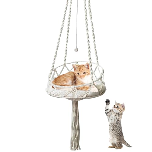 AOpghY Katze Hängematte 16x51in Makrame Katze Schwung geneigte Schiene Boho Katze Hängemattenbett mit Quasten und Seilball -Katze Hanging Bett für Zuhause, Wohnzimmer, Keine Kissen -Haustierartikel von AOpghY