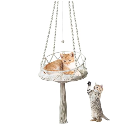 AOpghY Katze Hängematte 16x51in Makrame Katze Schwung geneigte Schiene Boho Katze Hängemattenbett mit Quasten und Seilball -Katze Hanging Bett für Zuhause, Wohnzimmer, Keine Kissen -Haustierwaren von AOpghY