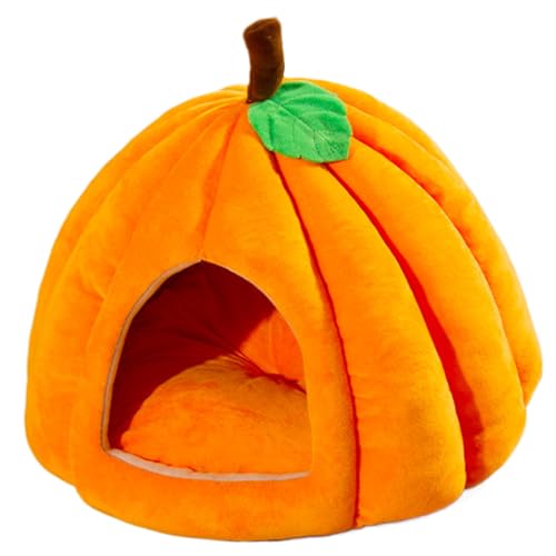 AOpghY Katze Höhle Kürbisförmige Halloween Cat Cave Bett halbvergängeltes Katzenhaus Schönes kleines Hundebett Bequeme Nicht-Rutsch-Bottom-Katzenbetten für kleine Hundekatze Gegenstände von AOpghY