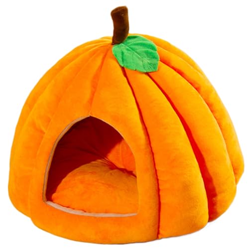 AOpghY Katze Höhle Kürbisförmige Halloween Cat Cave Bett halbvergängeltes Katzenhaus Schönes kleines Hundebett Bequeme Nicht rutschende Bottom-Katzenbetten für Innenkatzen, Haustierprodukte von AOpghY