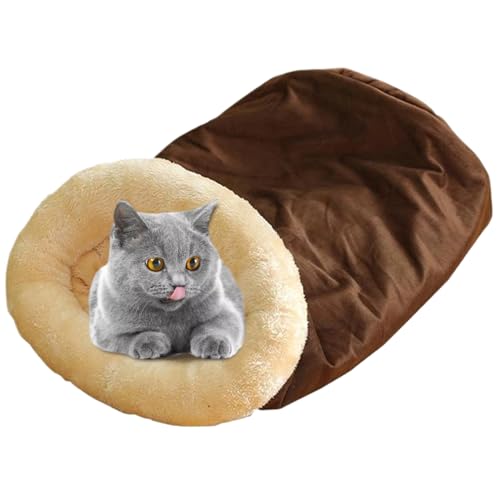 AOpghY Katze Schlafsack Weiche Plüsch 25x19 -Zoll -Katzen -Winter -Schlafsack, 360 ° Wrap Hideaway Catbett Höhle leicht zu lagern Welpenbett für Innenkatzen und Welpen, Currybedding von AOpghY